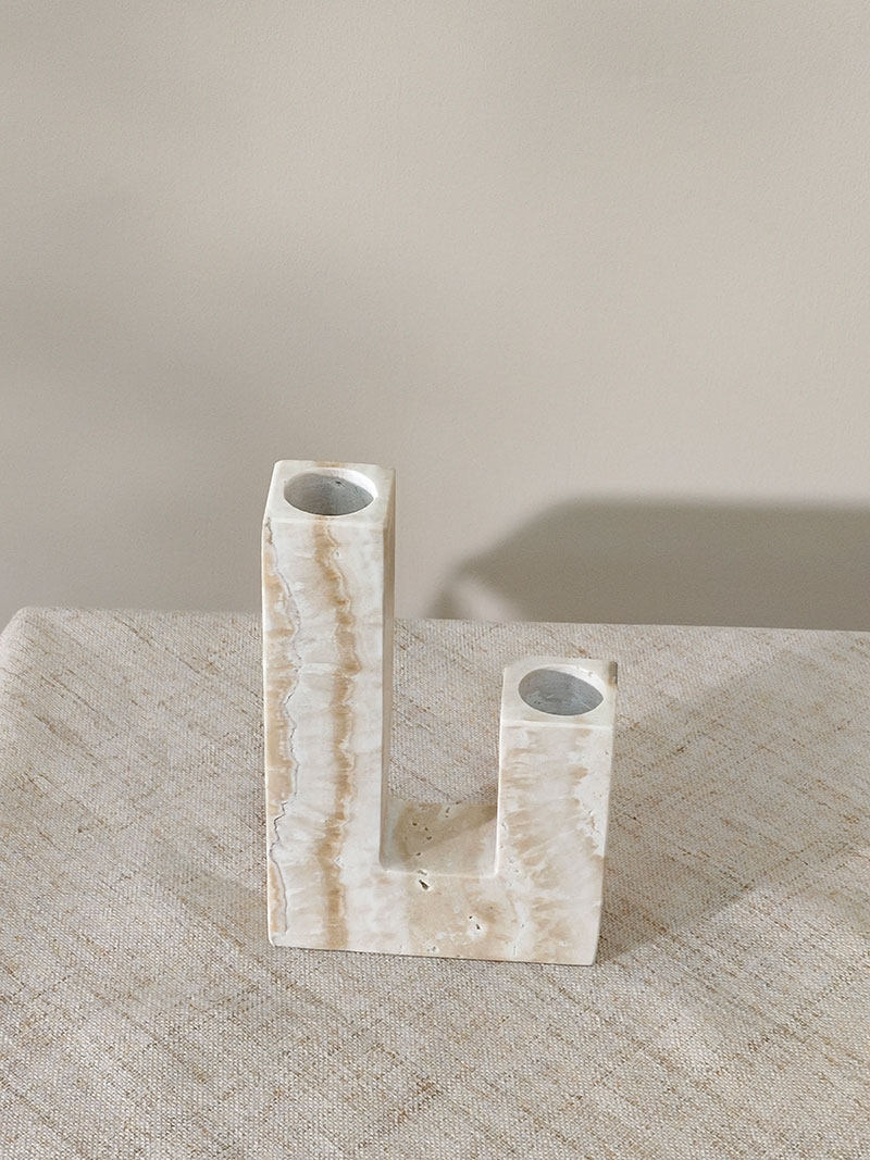 Horze Modern Yellow Travertine Candle Holder-Neutral Decor