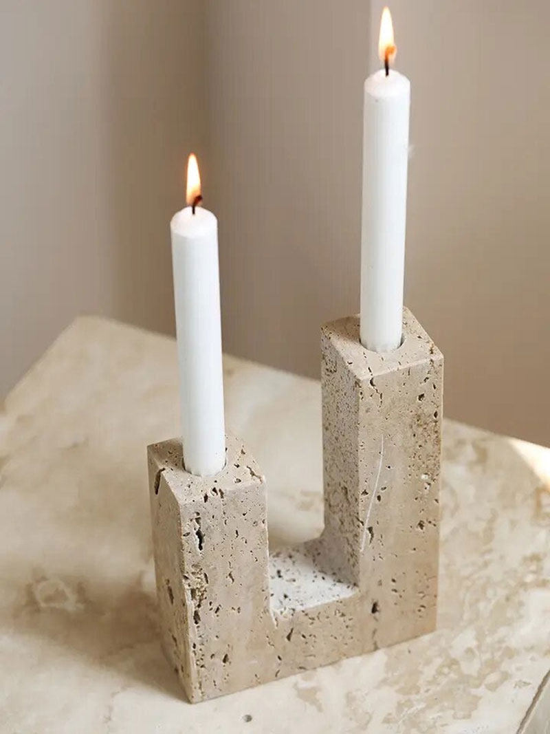Horze Modern Yellow Travertine Candle Holder-Neutral Decor