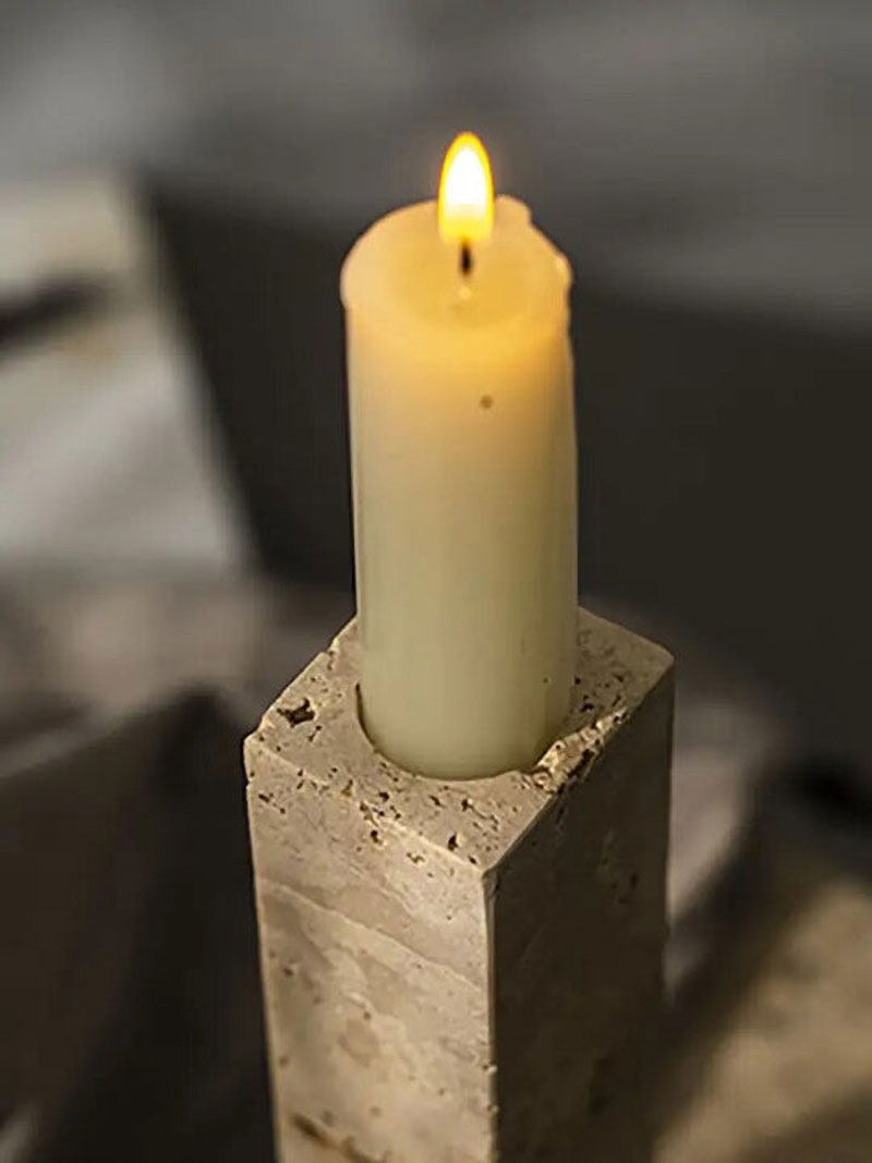 Horze Modern Yellow Travertine Candle Holder-Neutral Decor
