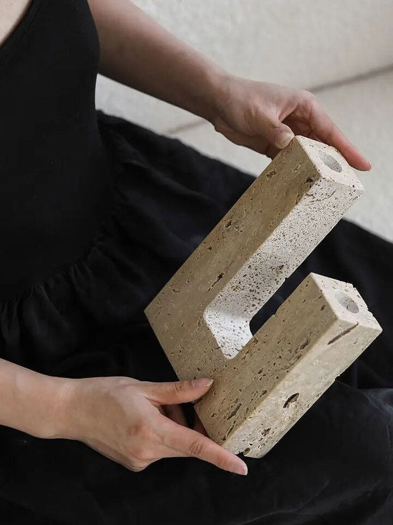 Horze Modern Yellow Travertine Candle Holder-Neutral Decor