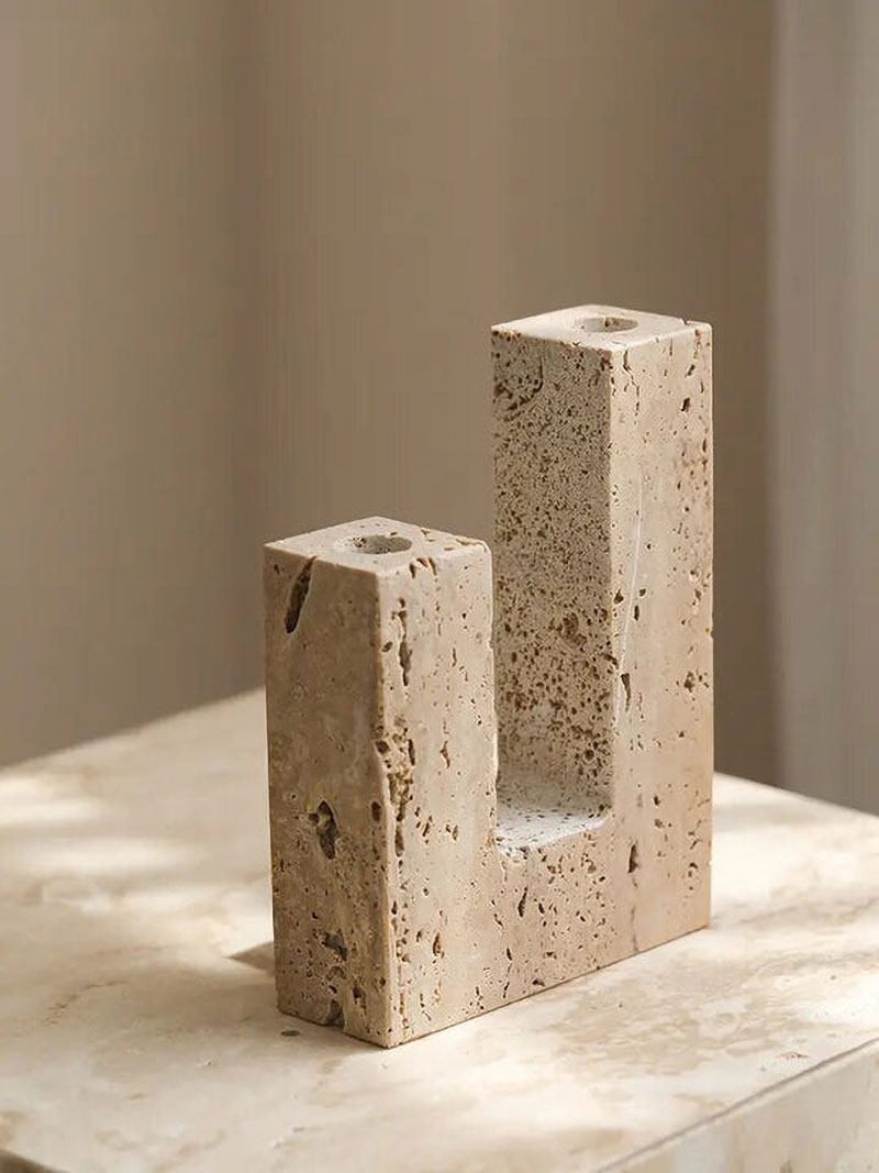 Horze Modern Yellow Travertine Candle Holder-Neutral Decor
