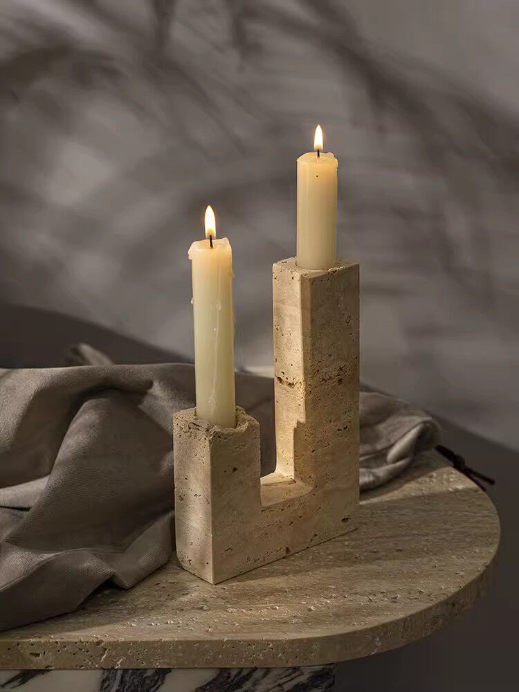 Horze Modern Yellow Travertine Candle Holder-Neutral Decor