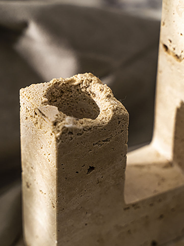 Horze Modern Yellow Travertine Candle Holder-Neutral Decor