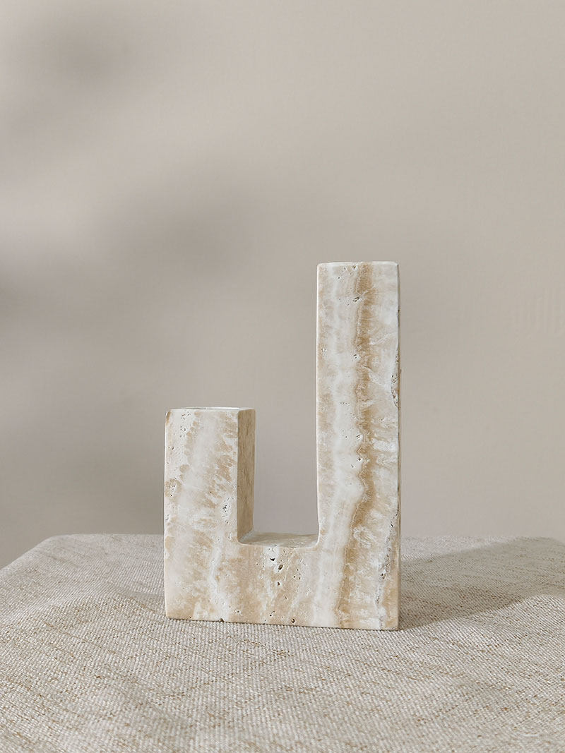 Horze Modern Yellow Travertine Candle Holder-Neutral Decor