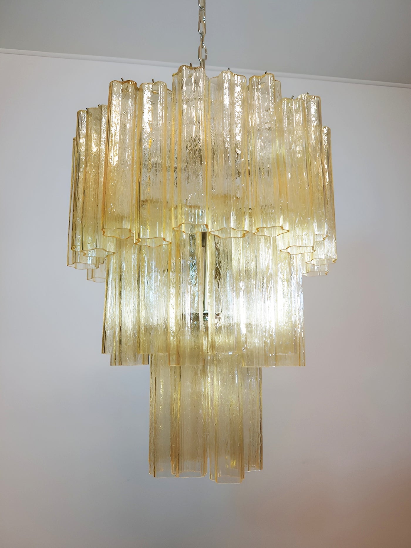 Aurora Chandelier Yellow Glass Tube Tiered Warm-Neutral Decor