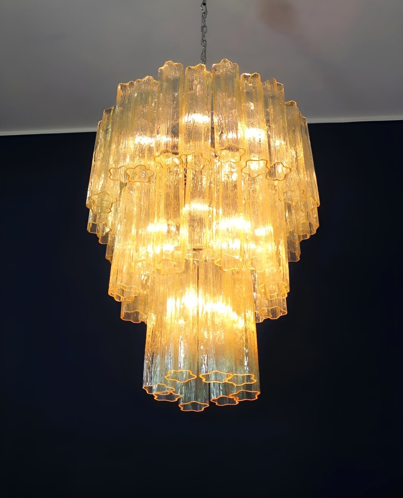 Aurora Chandelier Yellow Glass Tube Tiered Warm-Neutral Decor