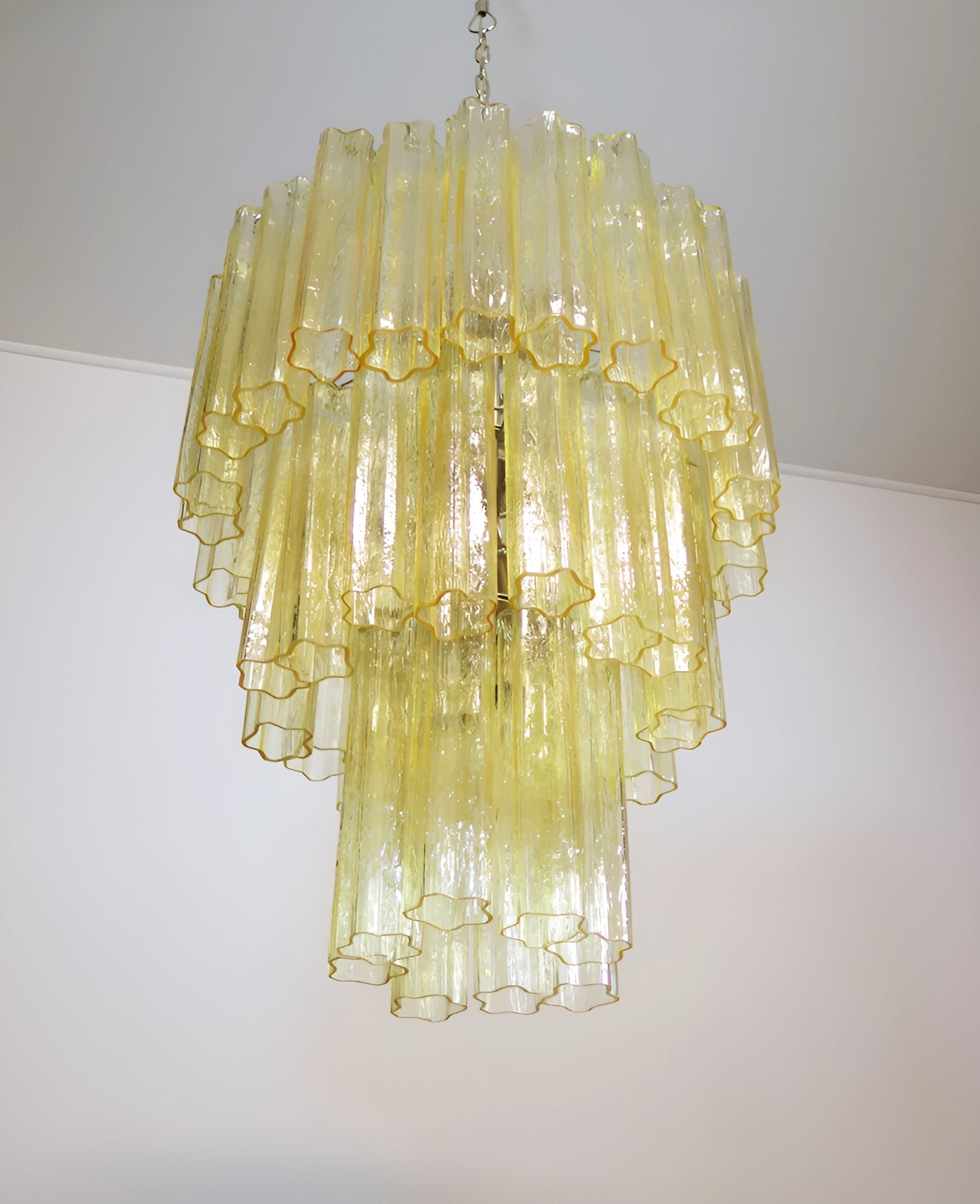 Aurora Chandelier Yellow Glass Tube Tiered Warm-Neutral Decor