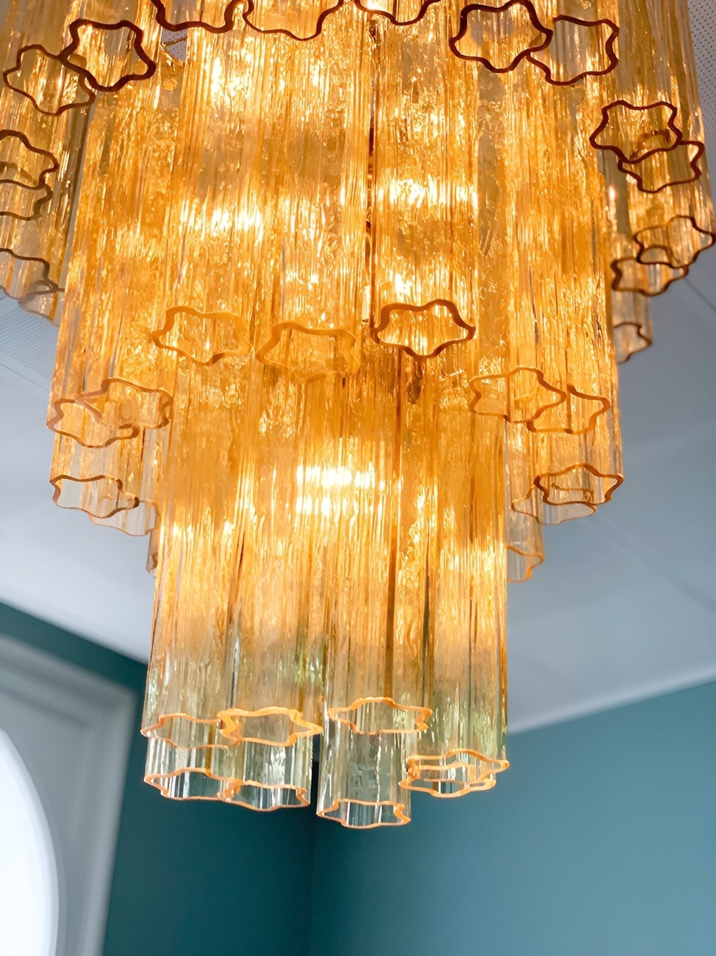 Aurora Chandelier Yellow Glass Tube Tiered Warm-Neutral Decor