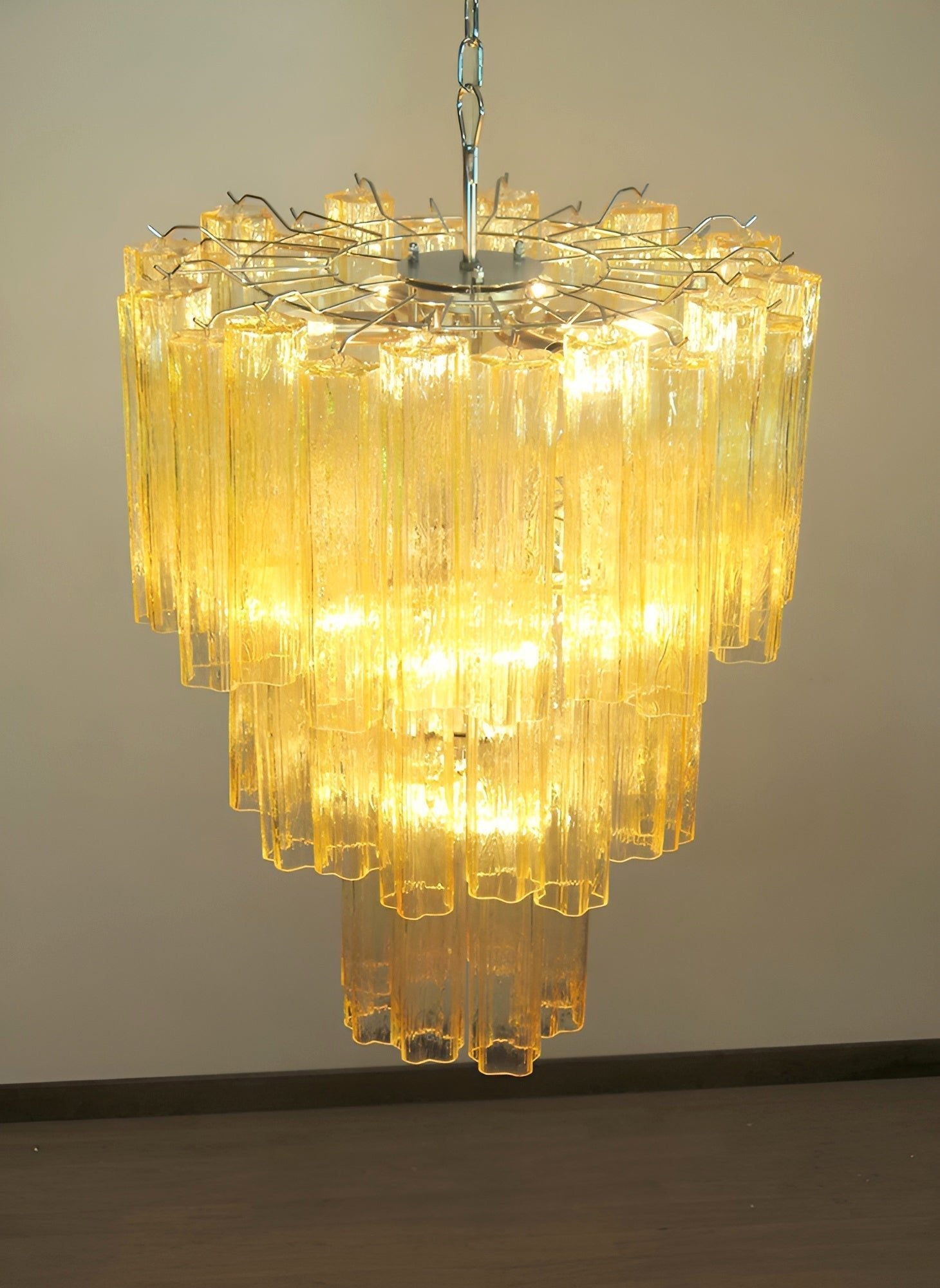 Aurora Chandelier Yellow Glass Tube Tiered Warm-Neutral Decor