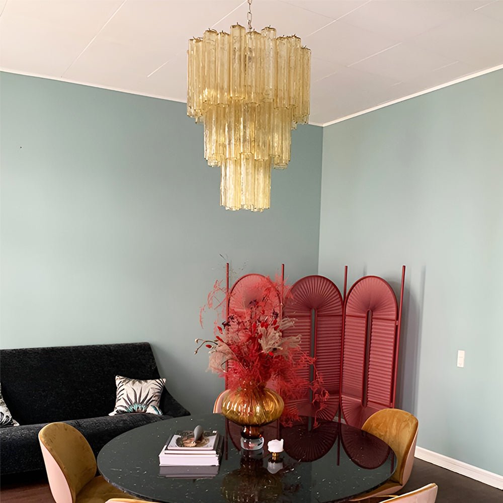 Aurora Chandelier Yellow Glass Tube Tiered Warm-Neutral Decor