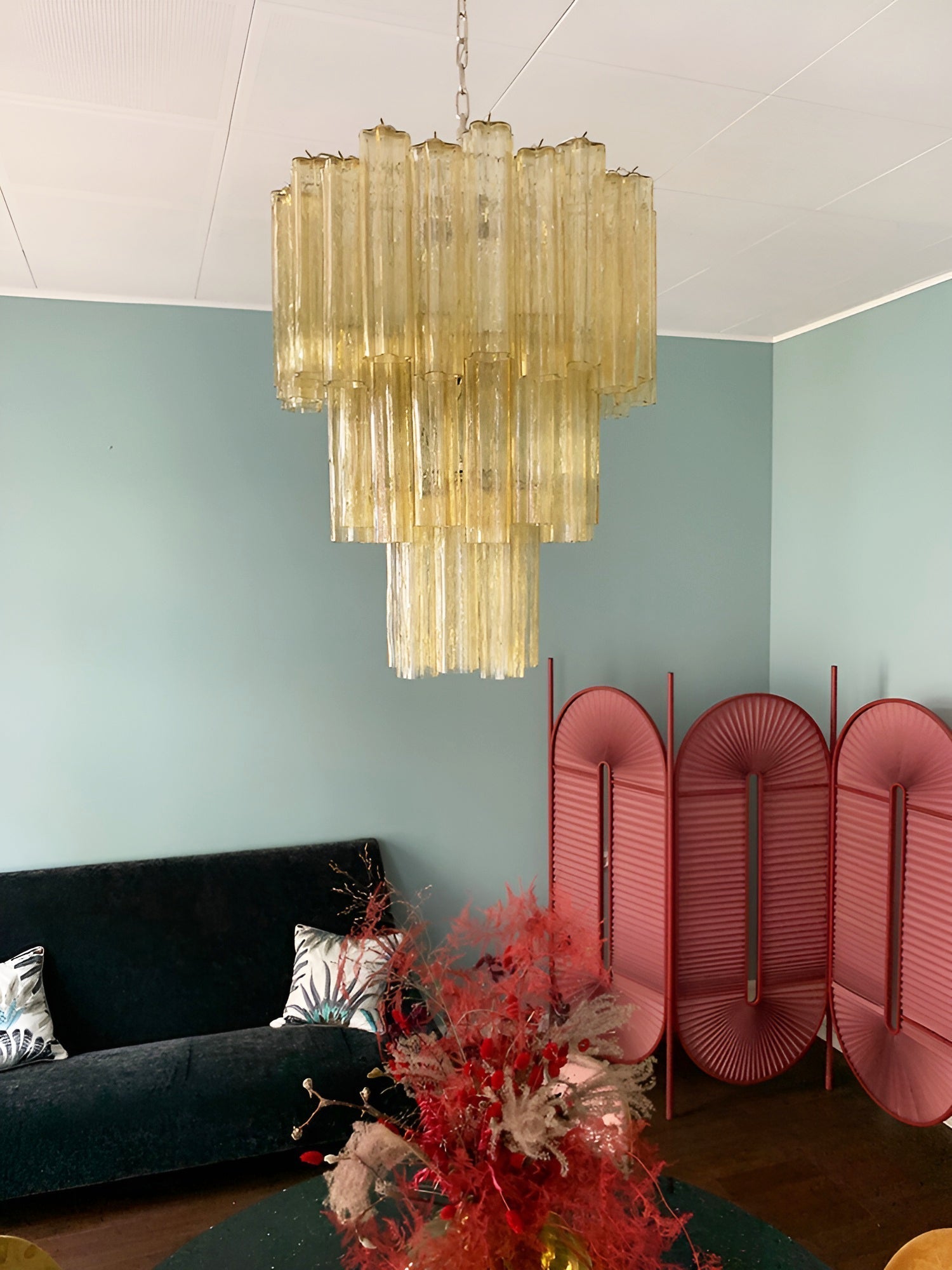 Aurora Chandelier Yellow Glass Tube Tiered Warm-Neutral Decor