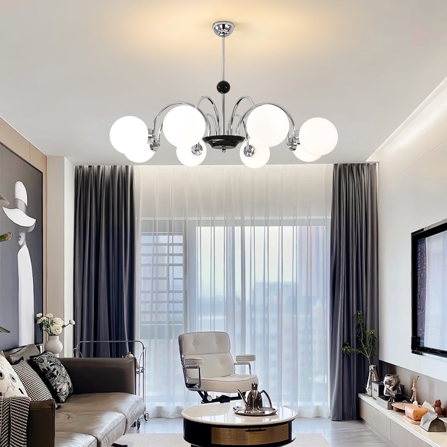 Halion Chandelier Rod Frame and White-Neutral Decor