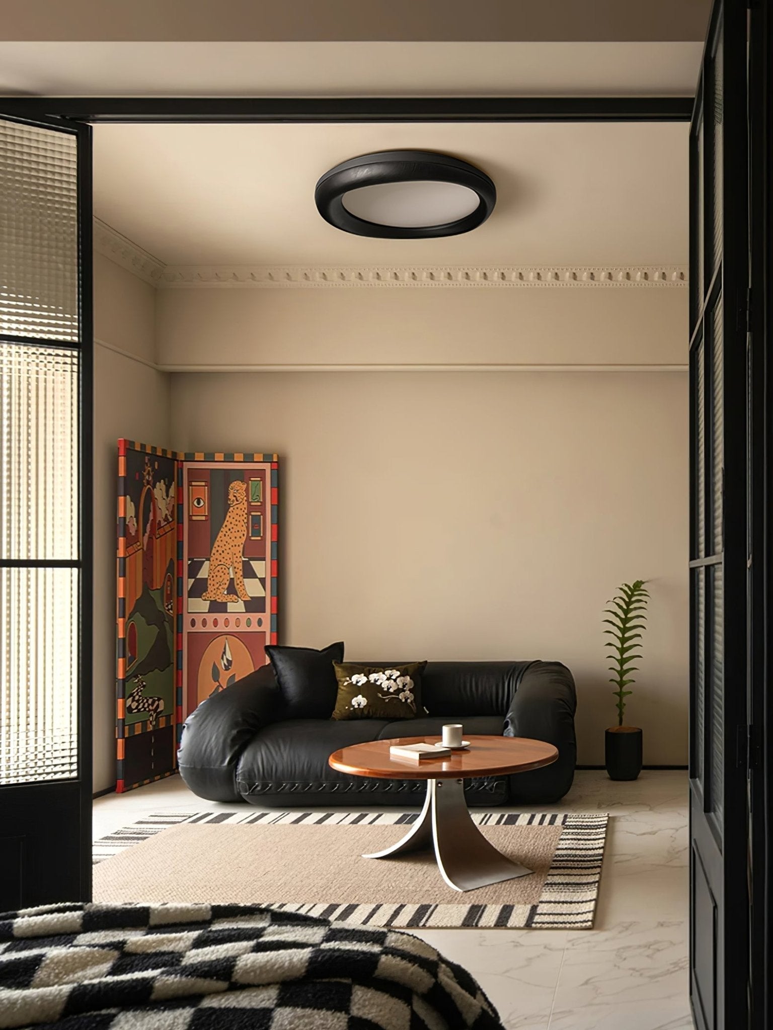 Eurtheara Organic Wood Glass Ceiling Light-Neutral Decor