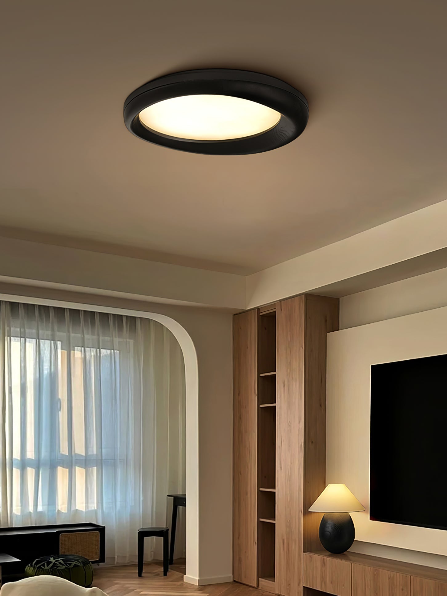 Eurtheara Organic Wood Glass Ceiling Light-Neutral Decor
