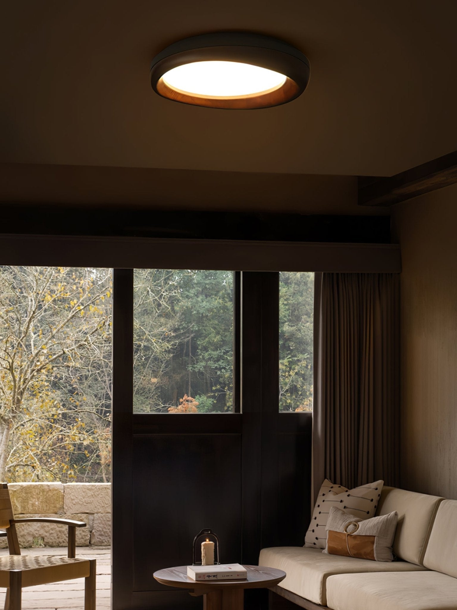 Eurtheara Organic Wood Glass Ceiling Light-Neutral Decor