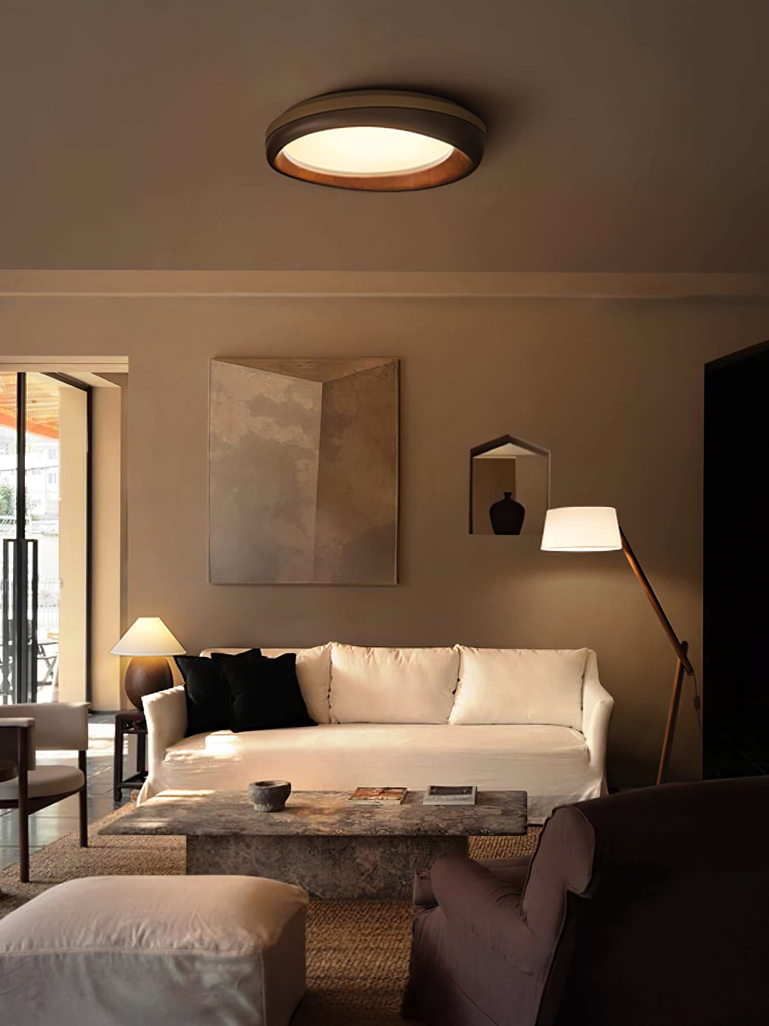 Eurtheara Organic Wood Glass Ceiling Light-Neutral Decor