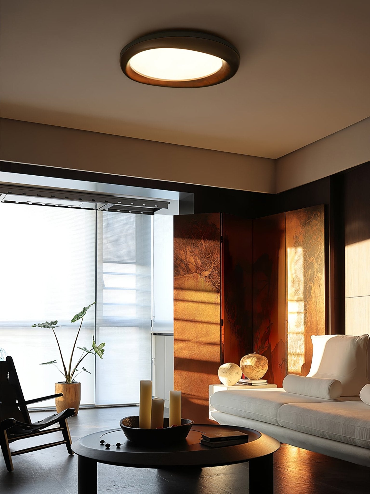 Eurtheara Organic Wood Glass Ceiling Light-Neutral Decor