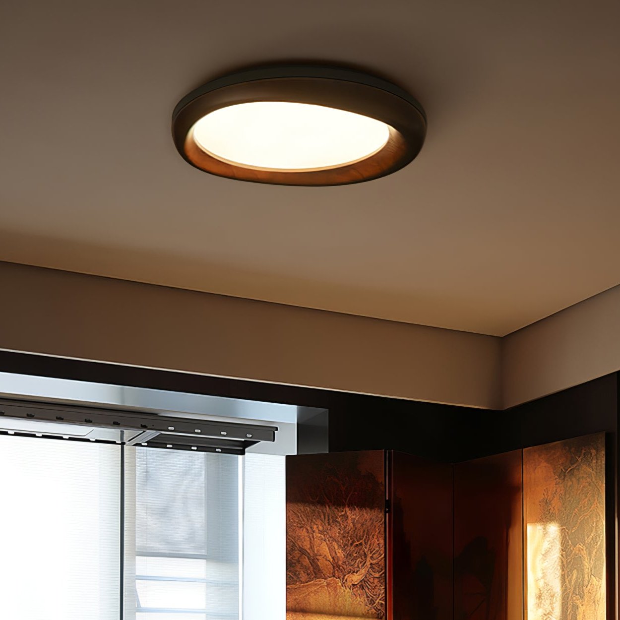 Eurtheara Organic Wood Glass Ceiling Light-Neutral Decor