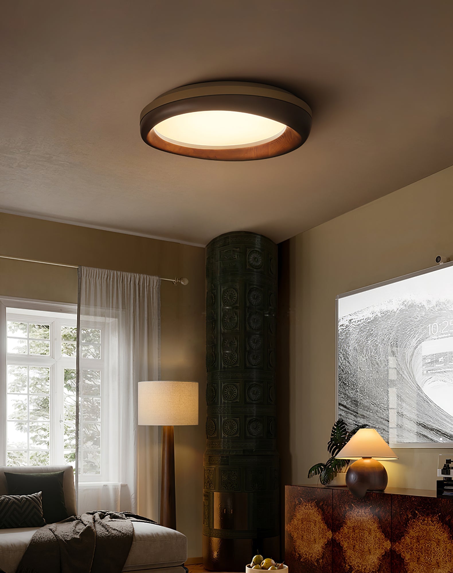 Eurtheara Organic Wood Glass Ceiling Light-Neutral Decor