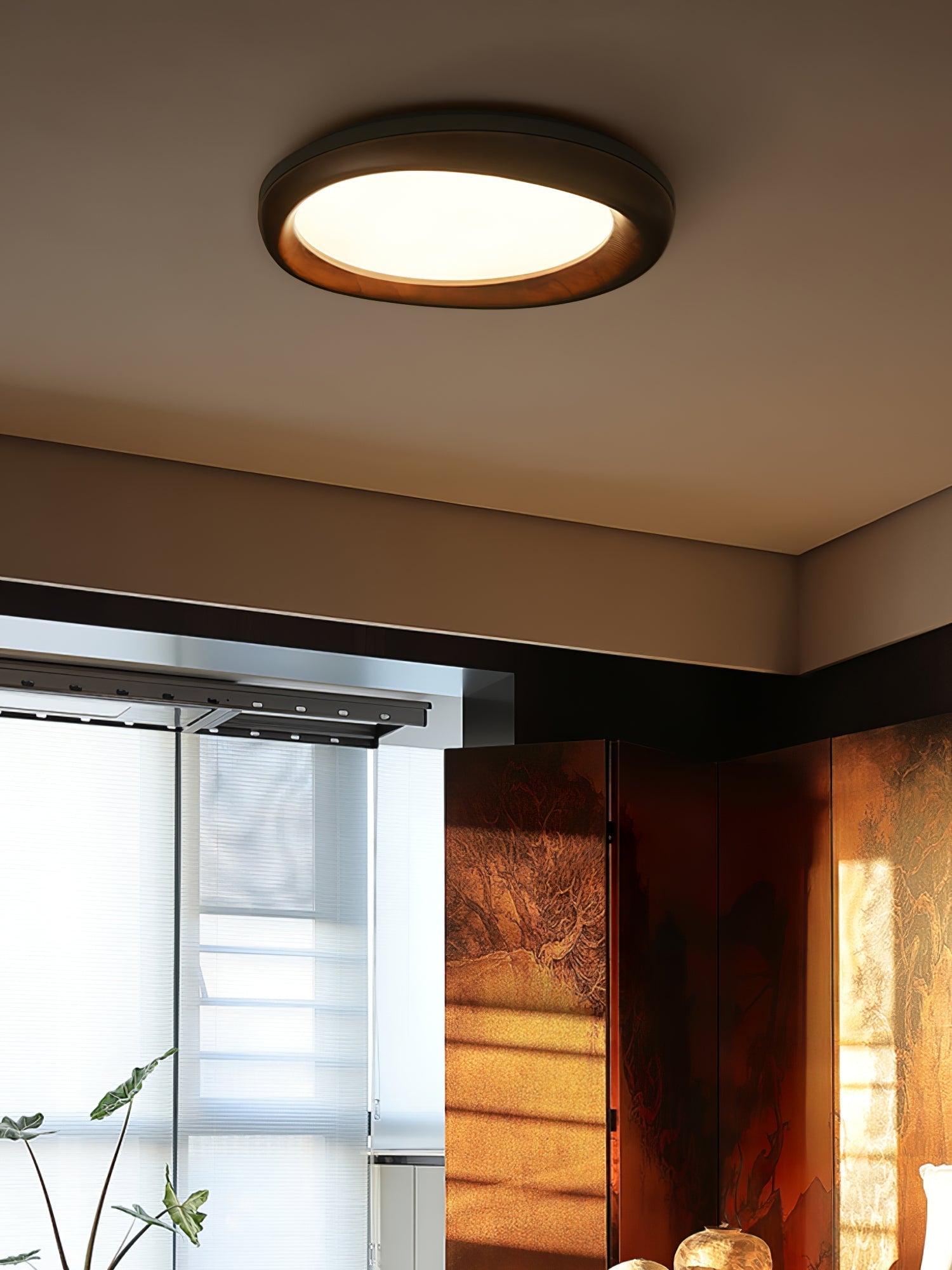Eurtheara Organic Wood Glass Ceiling Light-Neutral Decor