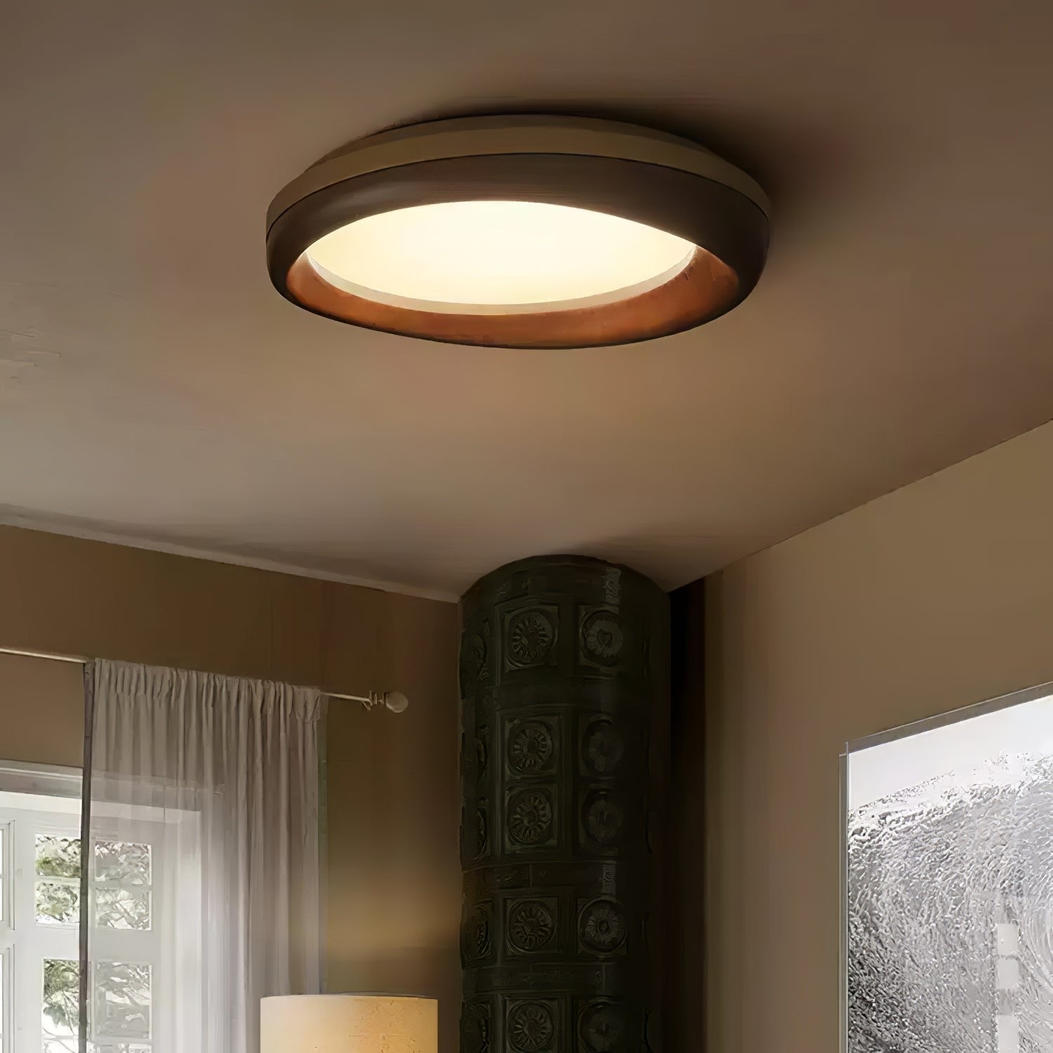 Eurtheara Organic Wood Glass Ceiling Light-Neutral Decor