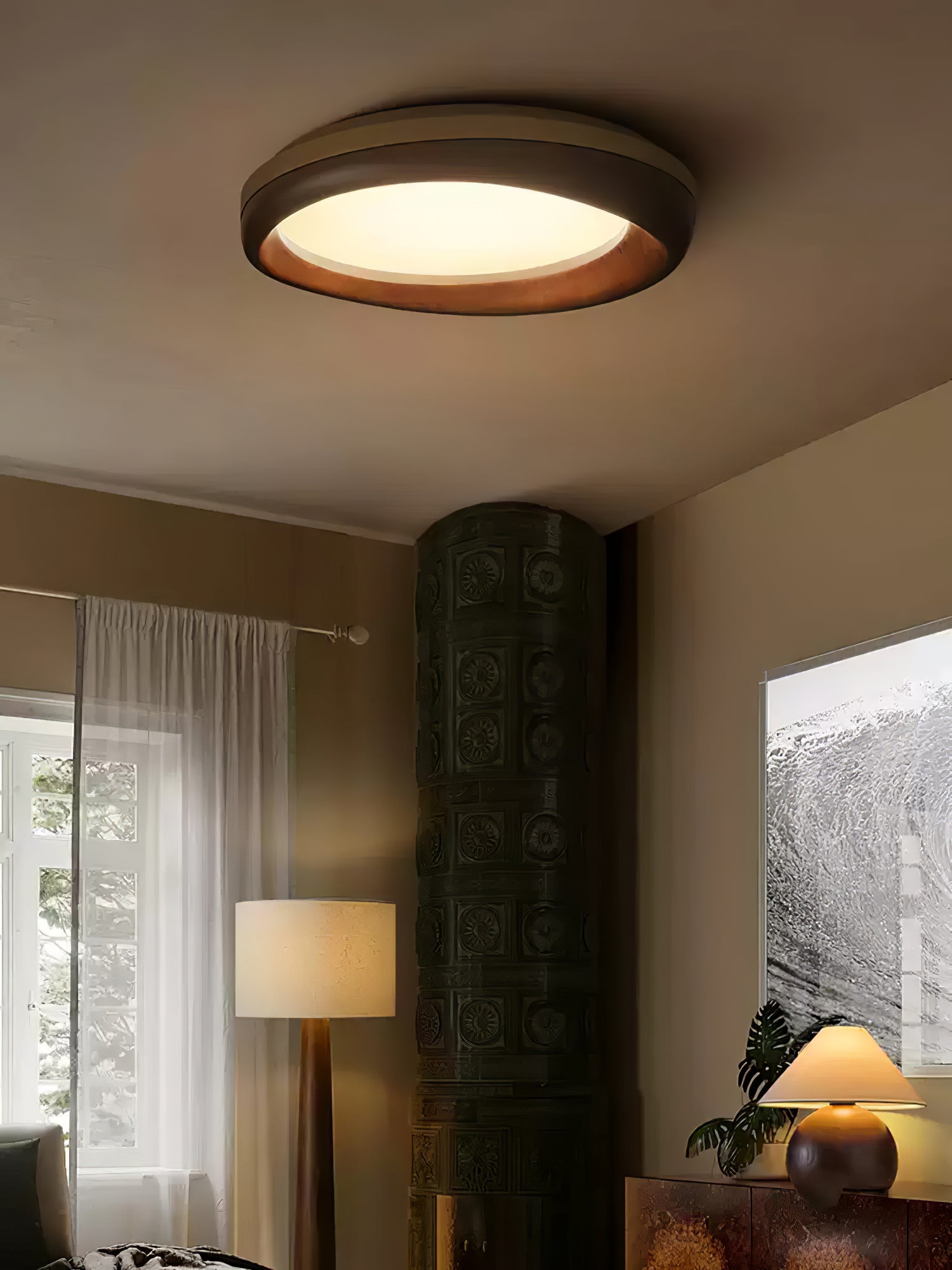Eurtheara Organic Wood Glass Ceiling Light-Neutral Decor