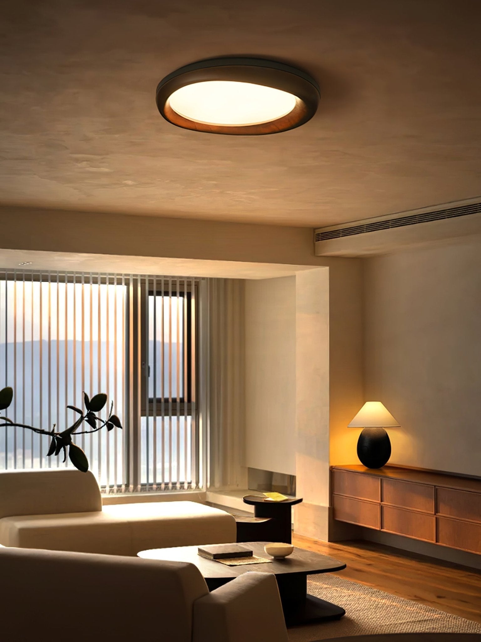 Eurtheara Organic Wood Glass Ceiling Light-Neutral Decor