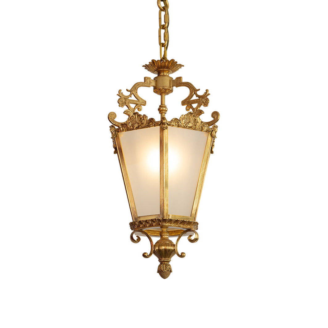 Zaragoza Lantern Pendant Lamp in brass finish against a plain background.