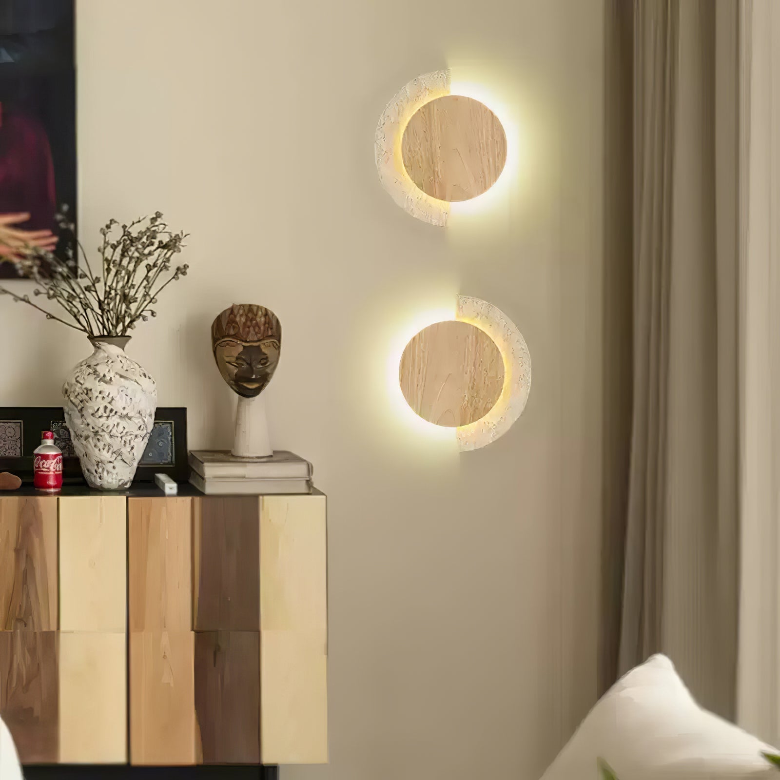 Coraeen Half-Moon Travertine Wall Light-Neutral Decor