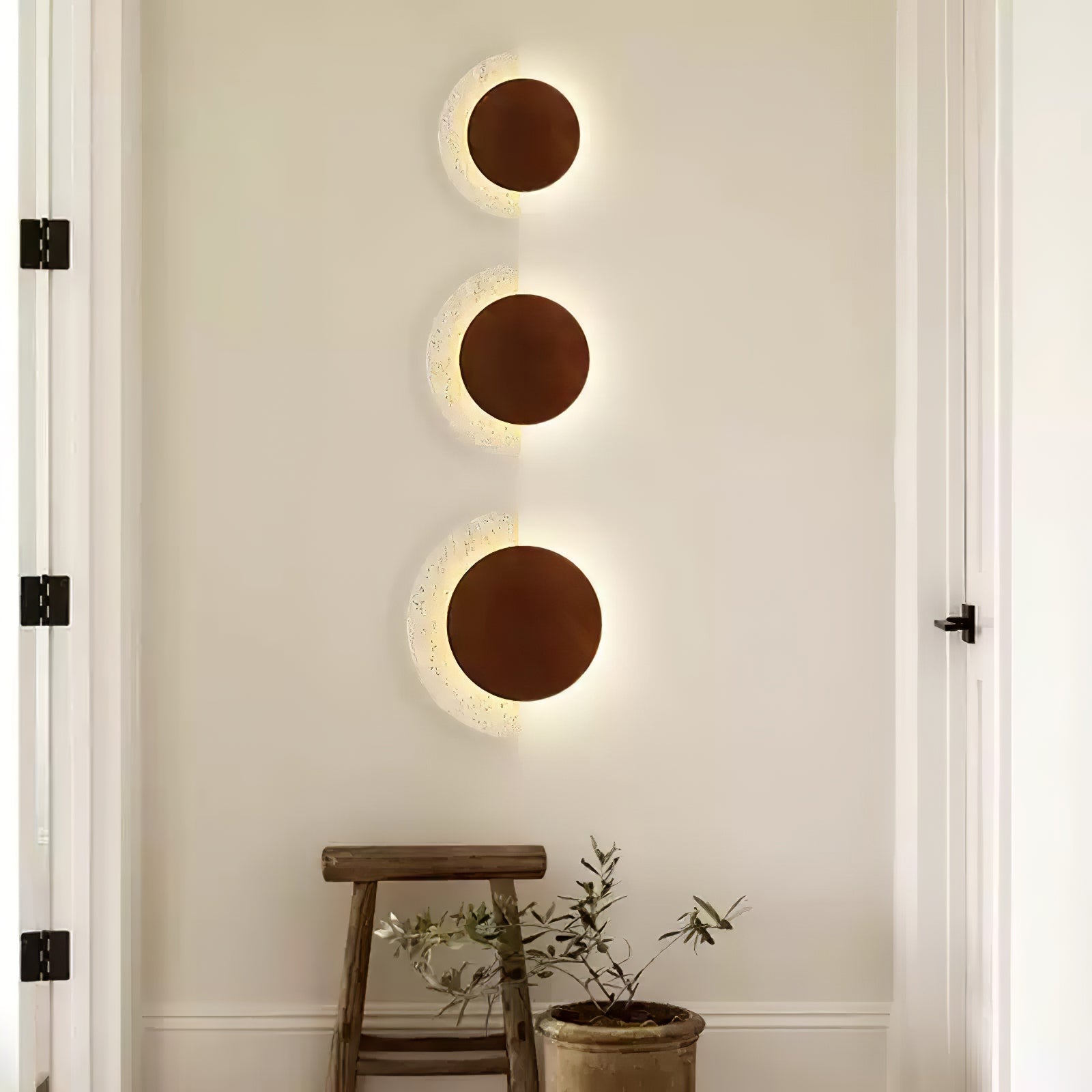 Coraeen Half-Moon Travertine Wall Light-Neutral Decor