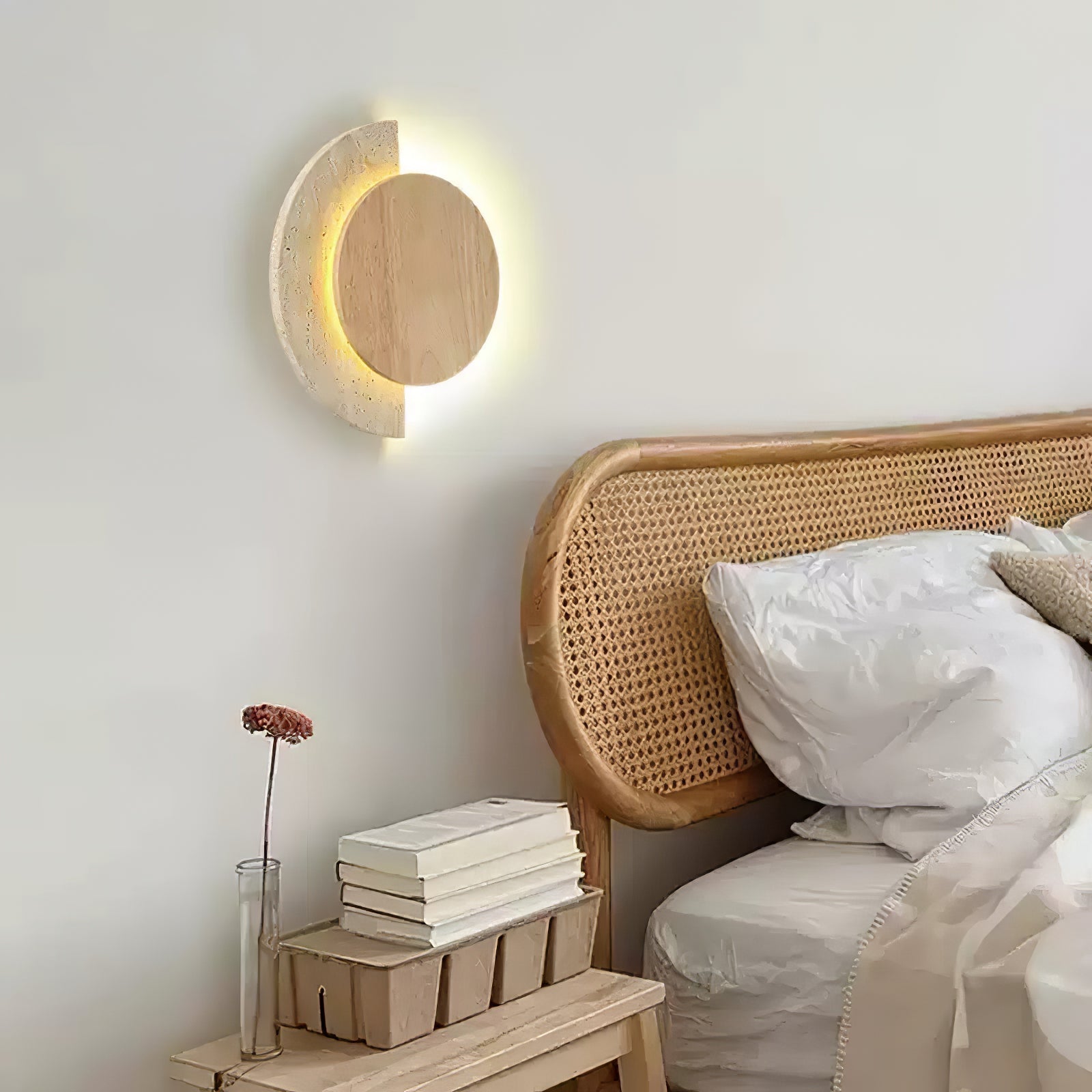 Coraeen Half-Moon Travertine Wall Light-Neutral Decor