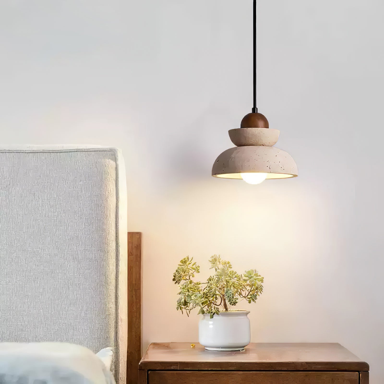 Daniel Tiered-Bell Travertine Pendant Light-Neutral Decor