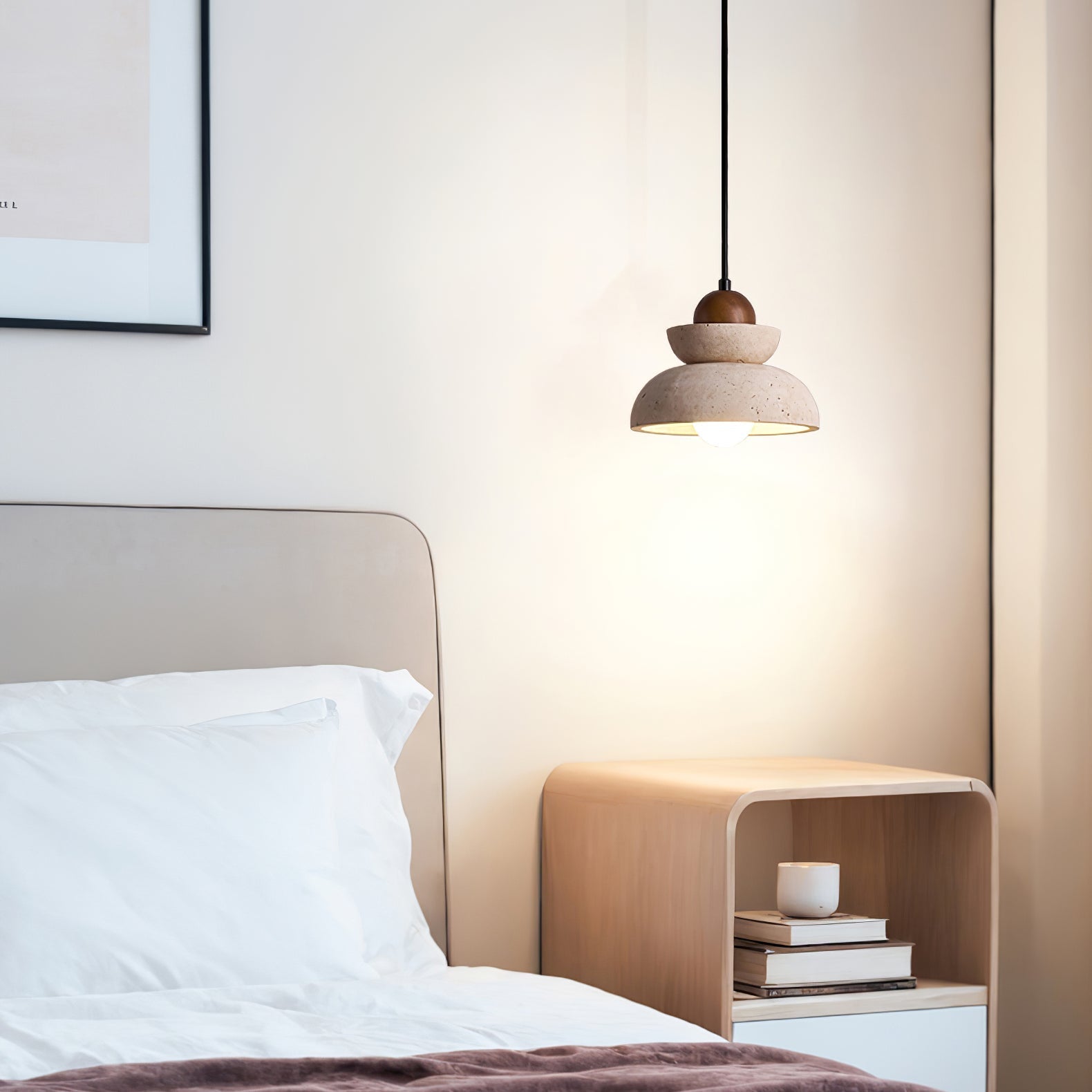 Daniel Tiered-Bell Travertine Pendant Light-Neutral Decor