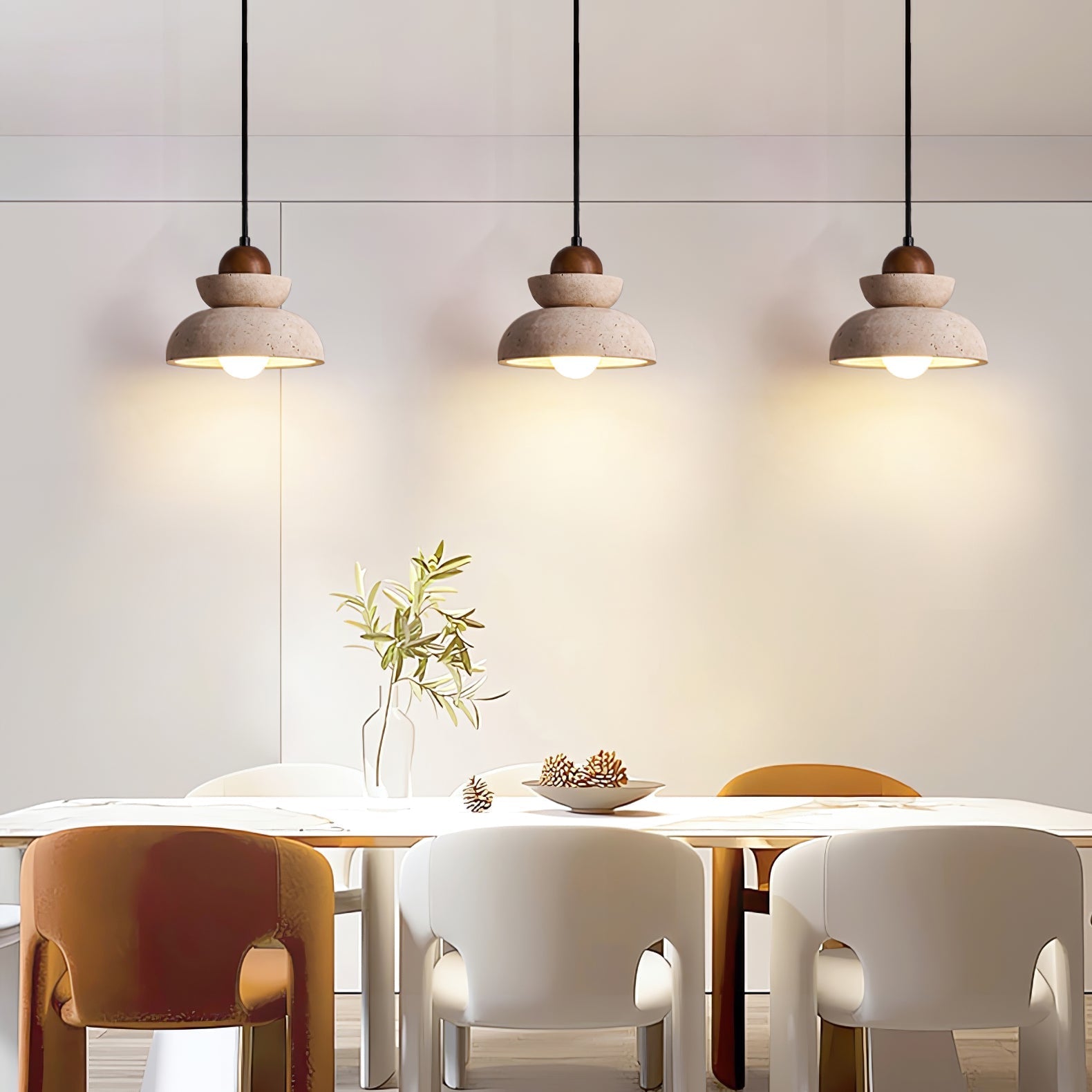 Daniel Tiered-Bell Travertine Pendant Light-Neutral Decor