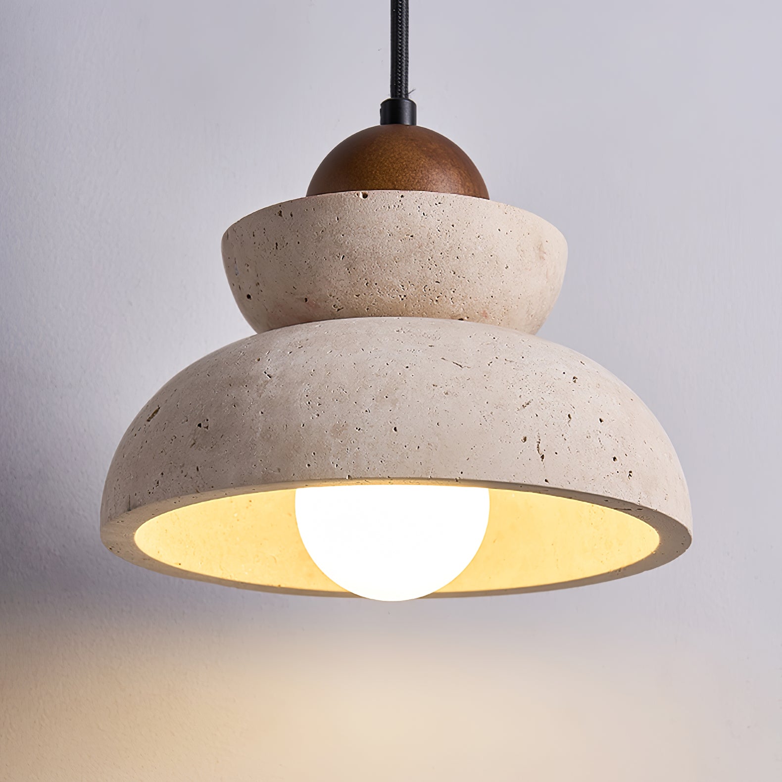 Daniel Tiered-Bell Travertine Pendant Light-Neutral Decor