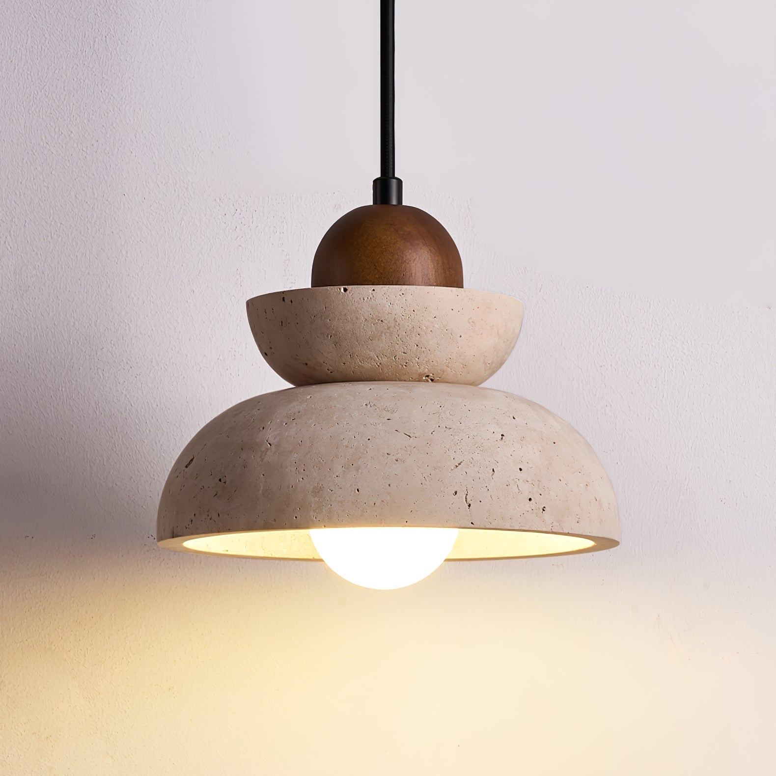 Daniel Tiered-Bell Travertine Pendant Light-Neutral Decor