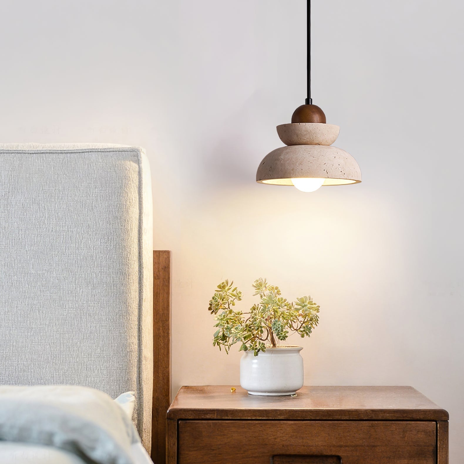 Daniel Tiered-Bell Travertine Pendant Light-Neutral Decor