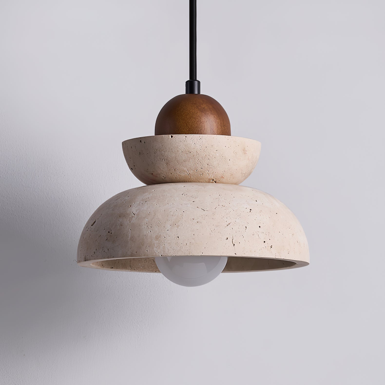 Daniel Tiered-Bell Travertine Pendant Light-Neutral Decor