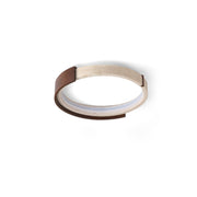 Zenova Ceiling Light in beige travertine and walnut wood, front view.