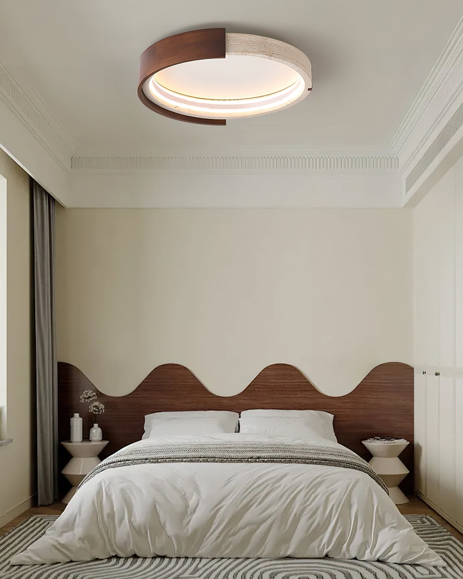 The Zenova Ceiling Light shown in a bedroom setting.