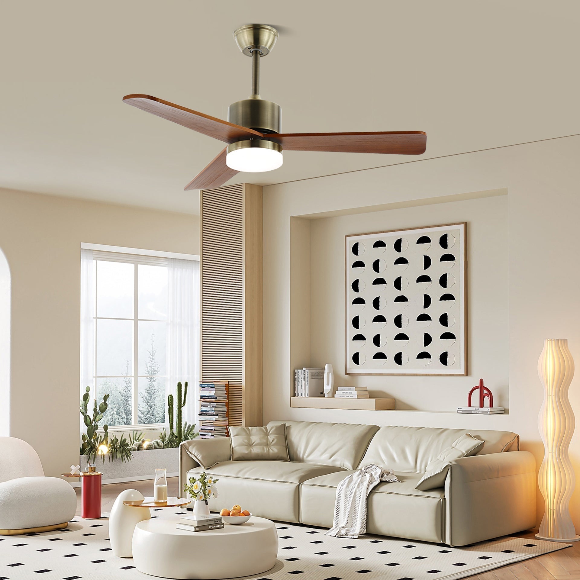 Vevenor Minimalist Silver Wood Ceiling Fan Light-Neutral Decor