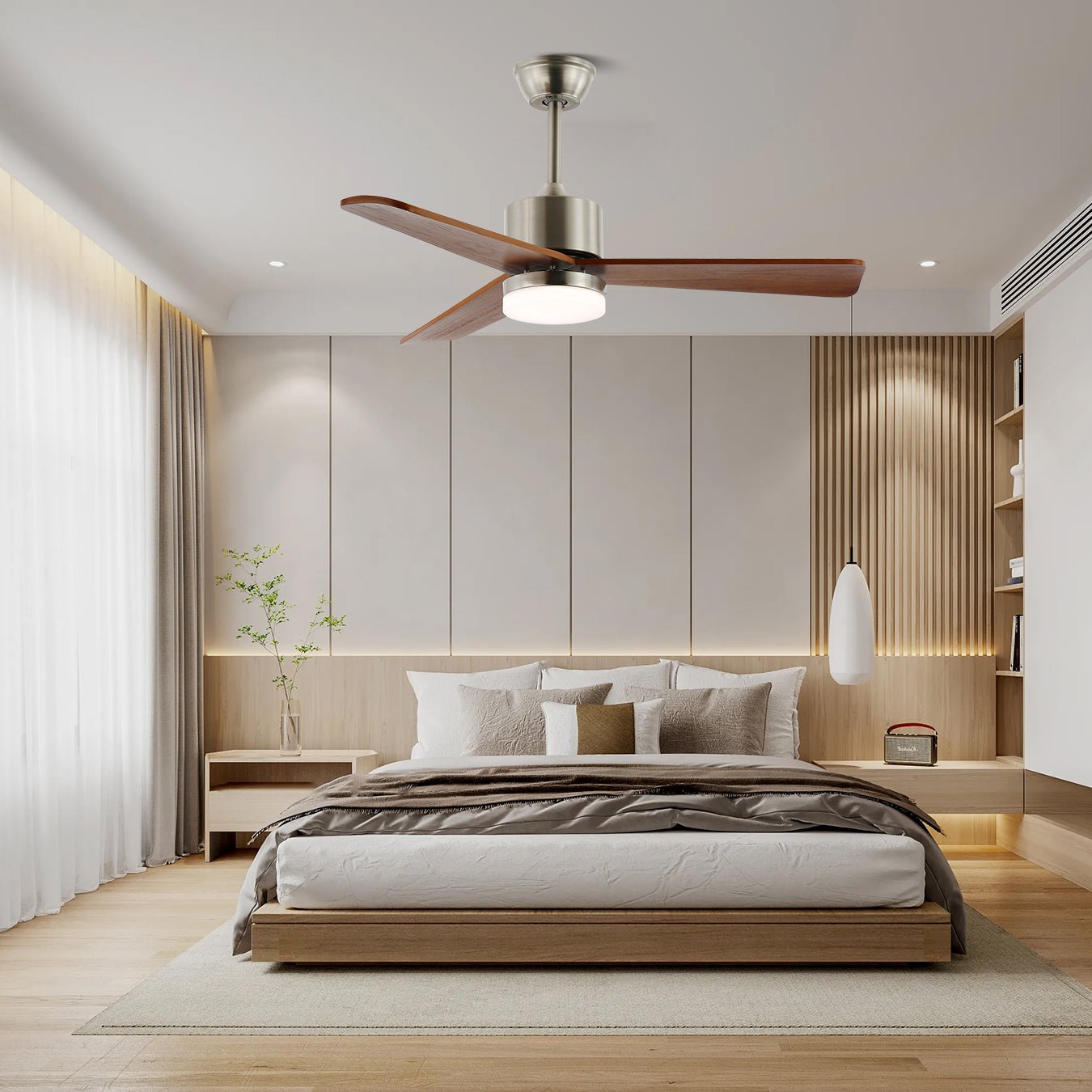 Vevenor Minimalist Silver Wood Ceiling Fan Light-Neutral Decor