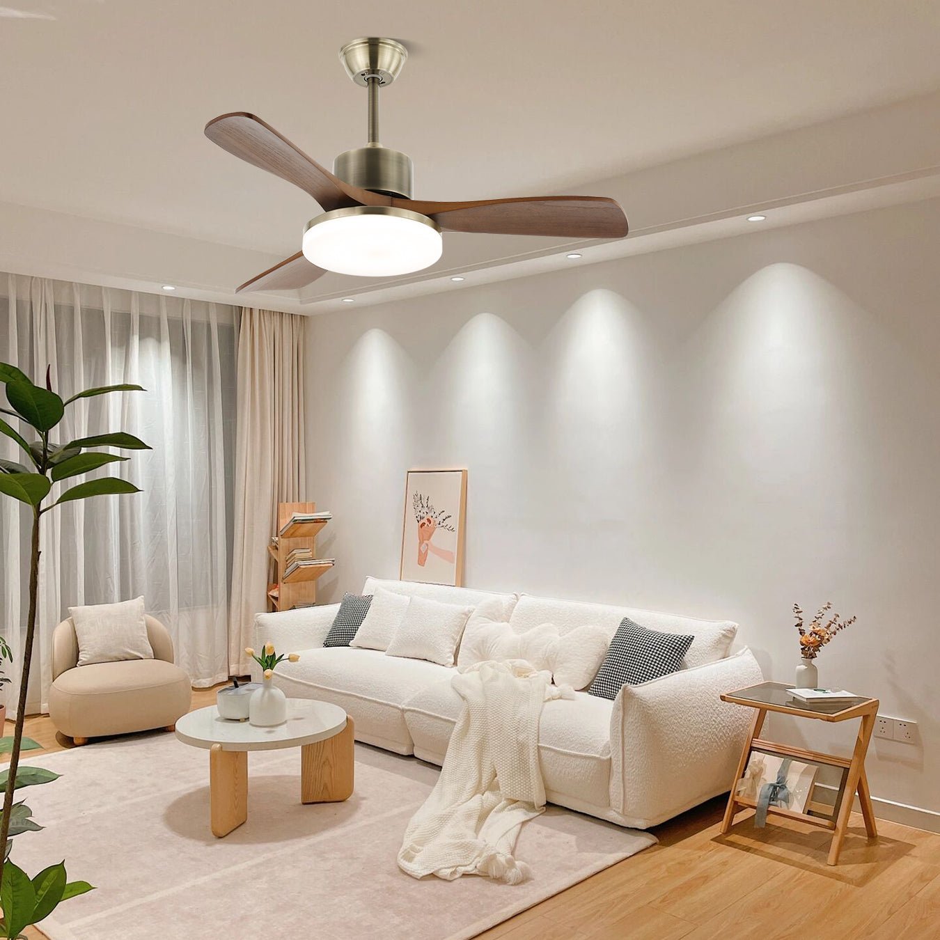 Vevenor Minimalist Silver Wood Ceiling Fan Light-Neutral Decor