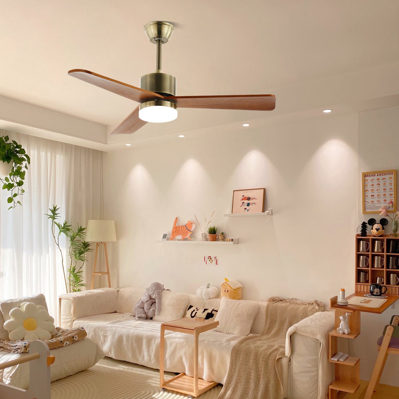 Vevenor Minimalist Silver Wood Ceiling Fan Light-Neutral Decor