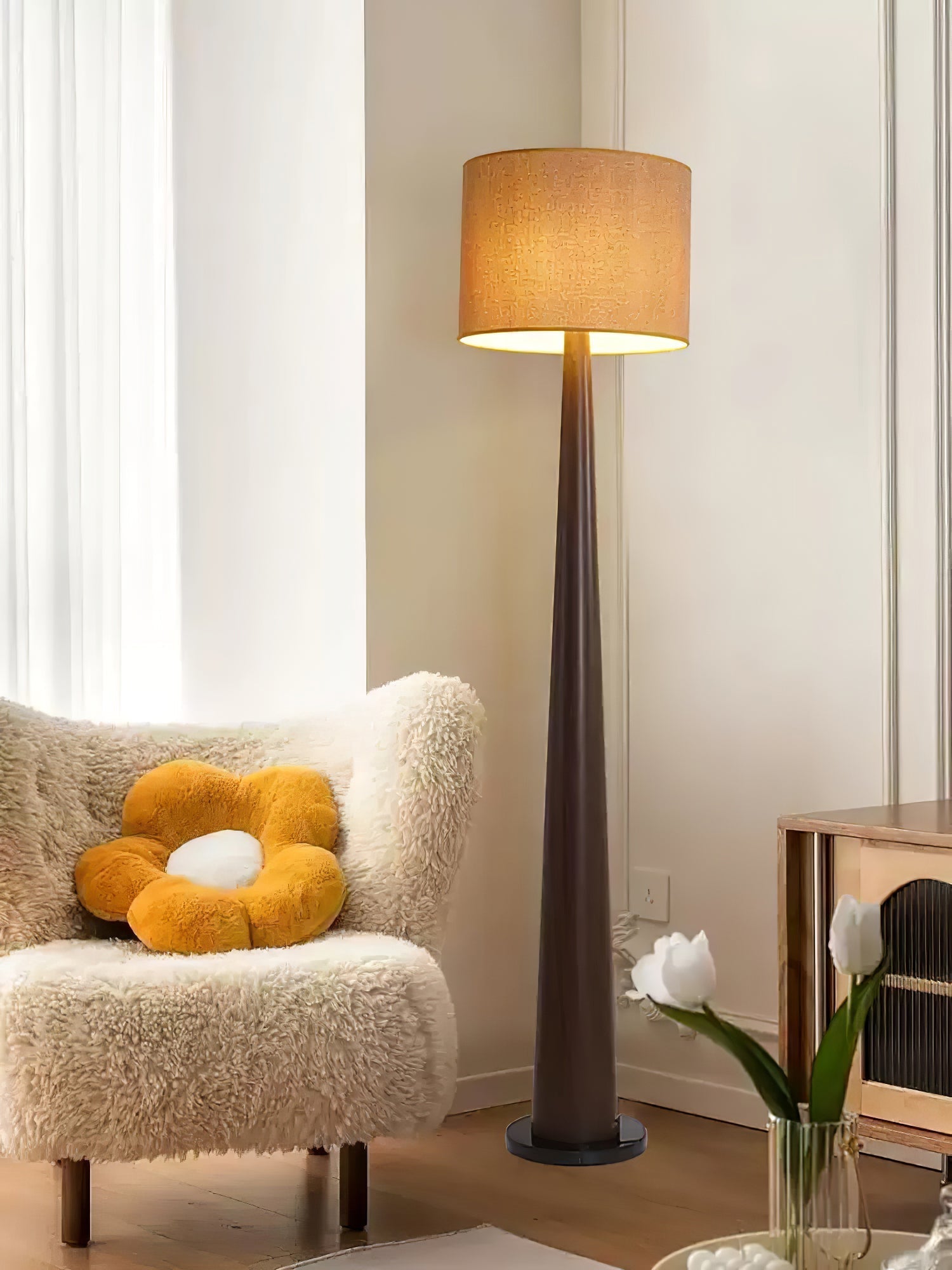 Ersilir Cylindrical Wood Floor Lamp-Neutral Decor