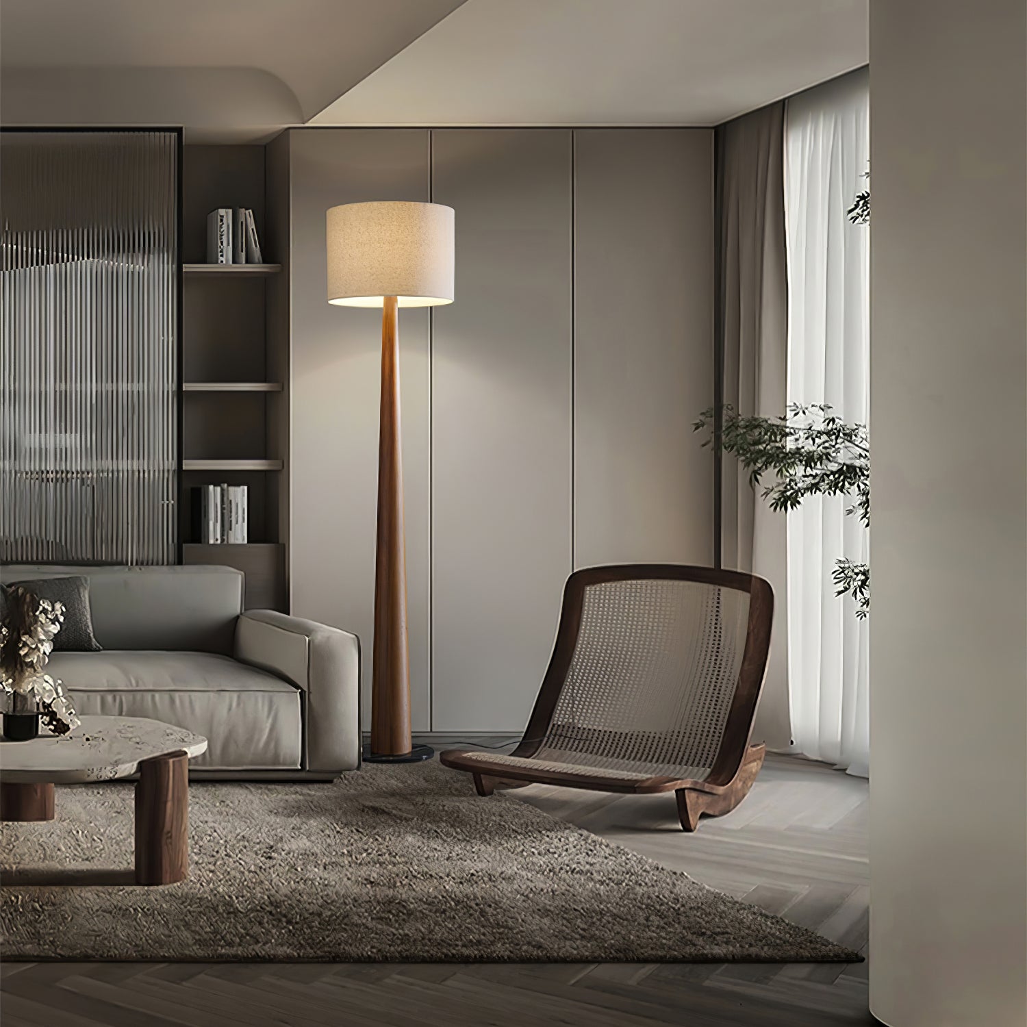 Ersilir Cylindrical Wood Floor Lamp-Neutral Decor
