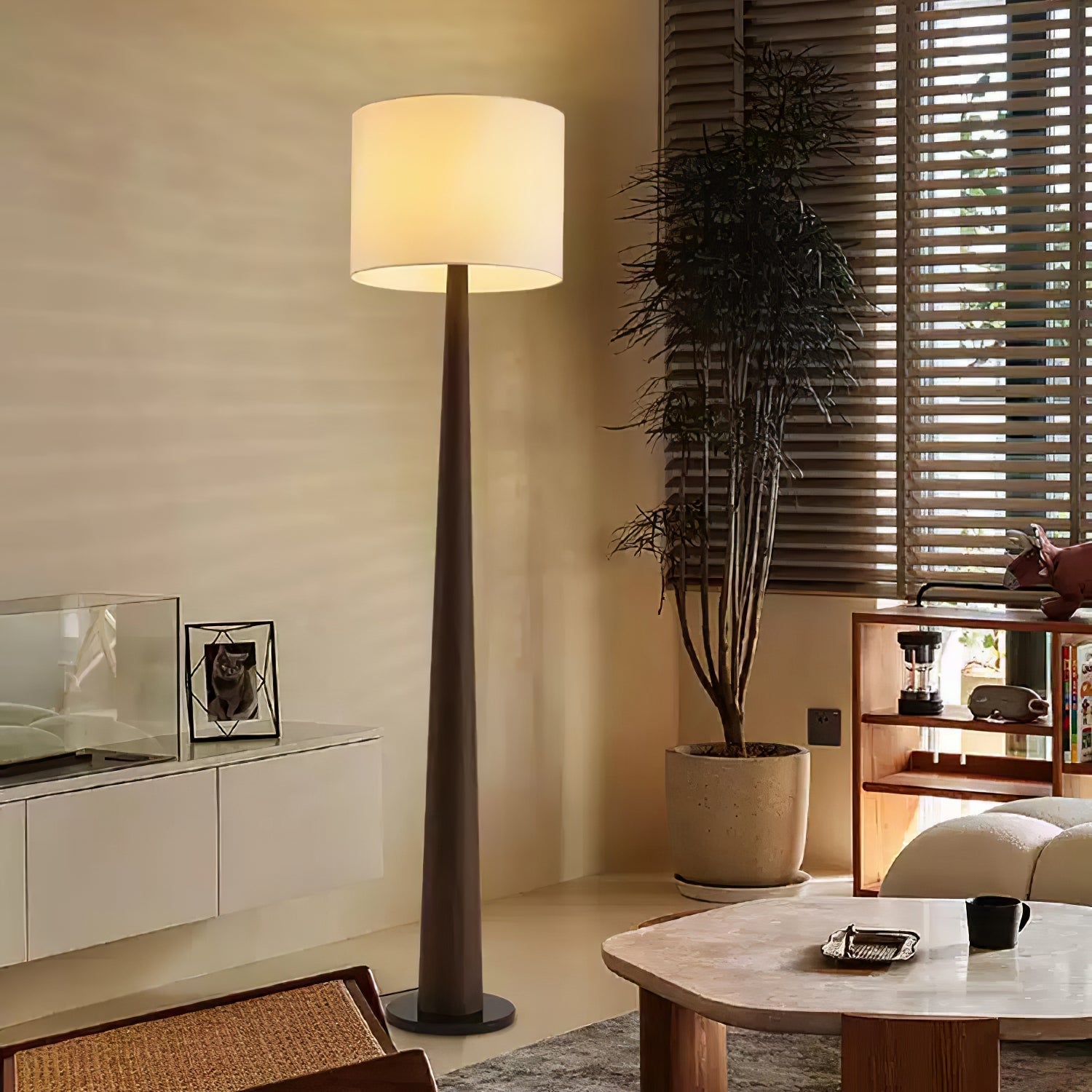 Ersilir Cylindrical Wood Floor Lamp-Neutral Decor