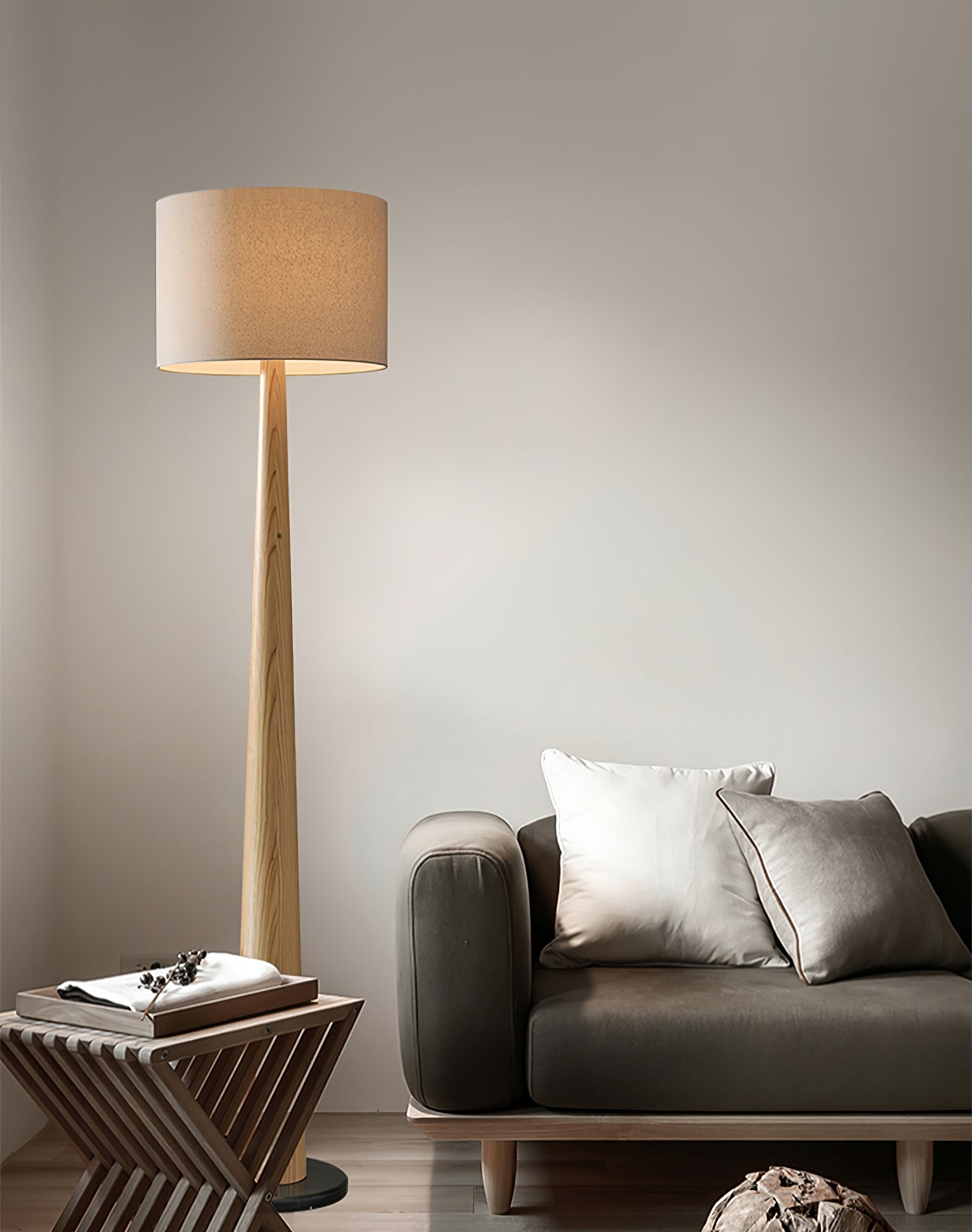 Ersilir Cylindrical Wood Floor Lamp-Neutral Decor