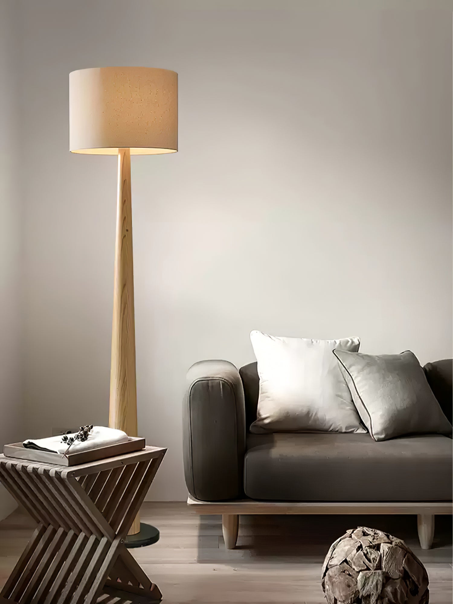 Ersilir Cylindrical Wood Floor Lamp-Neutral Decor