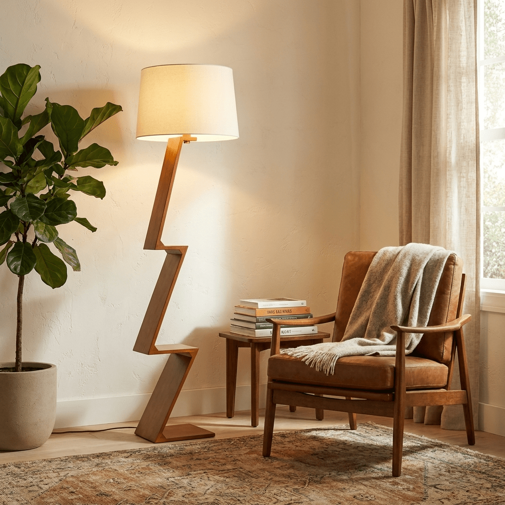 Zigzag Solid Wood Floor Lamp-Neutral Decor
